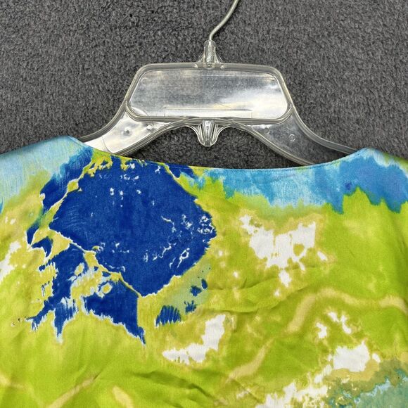 Chaps Shirt Womens Large Blue Green Tie Dye V Neck Kimono Sleeve Drawstring - Picture 12 of 15